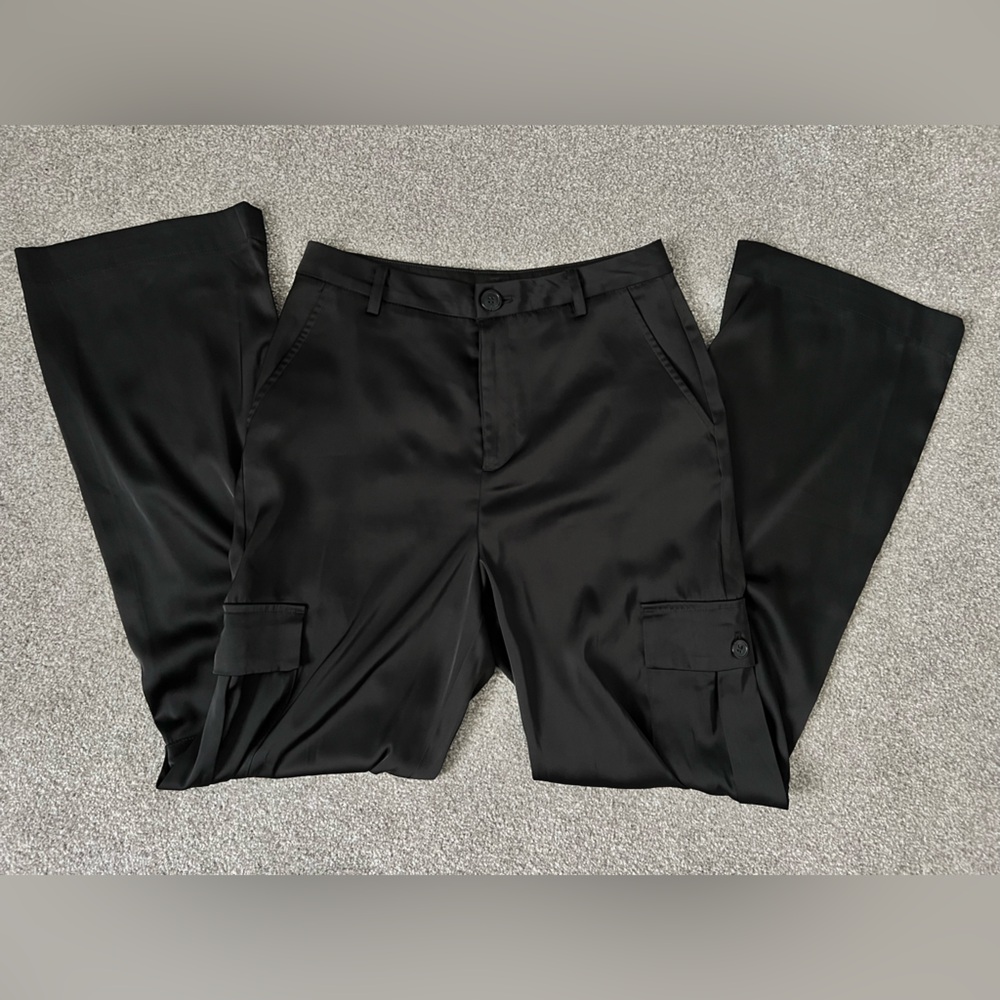 DKNY Black Satin Buttoned Trousers